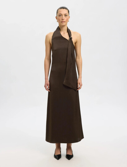 Selected Slfcecilia Slim Neckholder Ankle Dress B   Brown   42