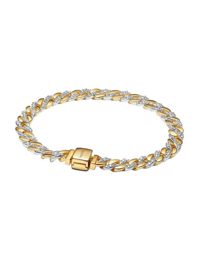 PANDORA Cuban Chain Sterling Silver And 14K Gold Plated Bracelet With Clear Cubic Zirconia Guld 18 cm