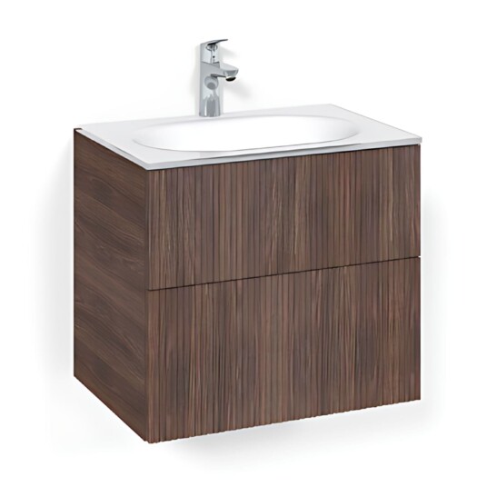 Macro Design Crown Line Servantskap 2-skuff - med Glasservant Brun ask / 60cm Glass Edge Hvit