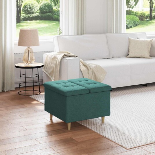 vidaXL Oppbevaringsottoman med pute Mørkegrønn 60 x 60 x 45 cm stoff
