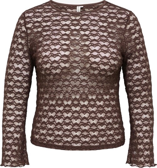 Only Carmakoma Topp Caraya L/S O Neck A Sleeve Lace Top Brun