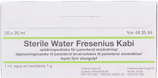 Sterile water Fresenius Kabi Oppløsningsvæske til parenteral bruk 20 x 20 ml
