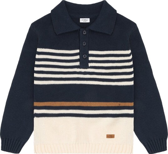 Hust and Claire Genser   Strikk   HCPelle Stripe   Blues   Hust and Claire   2 år (92)   Genser Brun Hvit Marineblå