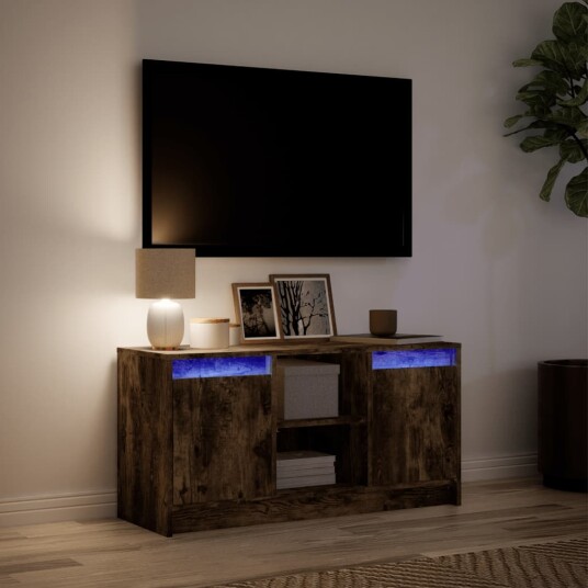 TV-benk med LED røkt eik 100x34x50 cm konstruert tre 852191