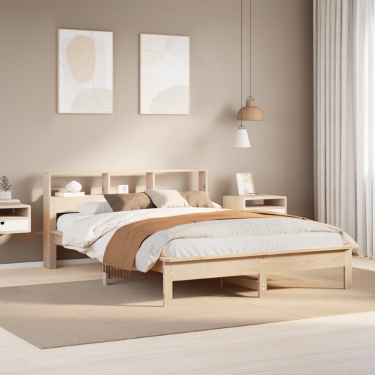 Seng med bokhylle uten madrass 120x200 cm heltre furu 8721158397270
