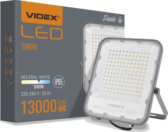 Videx 100W LED lyskaster   150lm/W IP65 Grå 5000K utendørs   Kulør : Nøytral