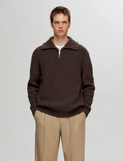 Selected Slhland Ls Knit Half Zip - Brown - XXL Selected Slhland Ls Knit Half Zip - Brown - XXL