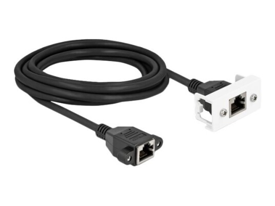 Delock Nettverkskabel Rj-45 Hun Med Muttere For Rj-45 Hun Panelmonterbar 3 M S/Ftp Cat 6A Halogenfri Snap-In Svart/Hvitt