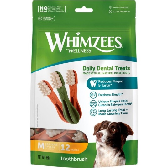 Whimzees Tannbørste Medium 12-pack for Hunder - Tannhelse og Tyggeglede