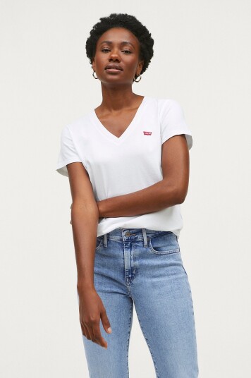 Levi's - Topp Perfect Vneck White + - Natur Levi's - Topp Perfect Vneck White + - Natur