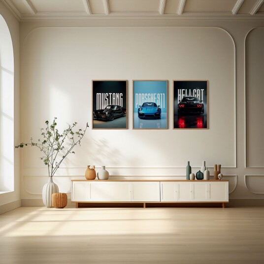 Plakat Mustang Porsche 911 Hellcat / Sett med 3 Plakat Mustang Porsche 911 Hellcat / Sett med 3