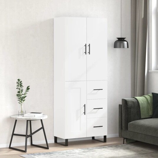  Highboard hvit 69,5x34x180 cm konstruert tre