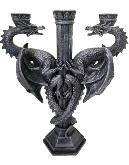 Dragons Altar Trearmet Lysestake med Drager 29 cm
