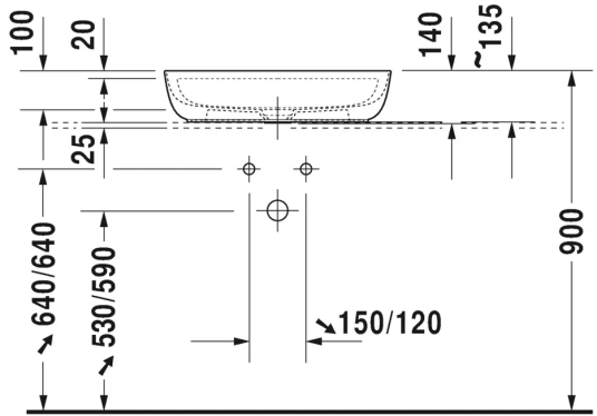 Duravit Luv Toppmontert servant 600x400 mm, m/blanderhull, Hvit Matt Duravit Luv Toppmontert servant 600x400 mm, m/blanderhull, Hvit Matt