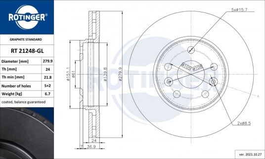 Bremseskive ROTINGER RT 21248-GL