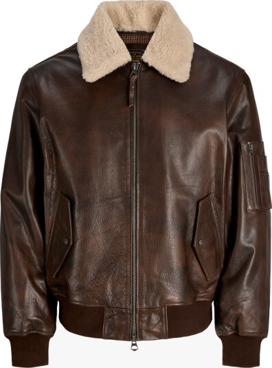 Jack & Jones Hugh Leather Bomber Jacket Brun M