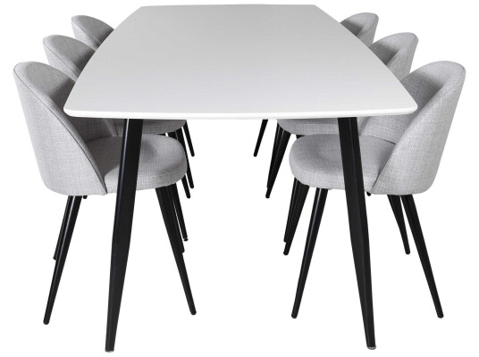 Venture Design Polar & Velvet spisegruppe Hvit/grå 6 st stoler & bord 240 x 100 cm