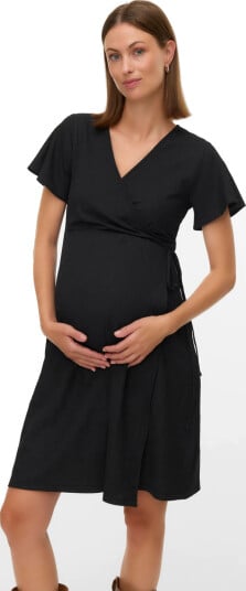 Mamalicious Mlselima Tess Ss Jrs Abk Wrap Dress 2F   Black   XS