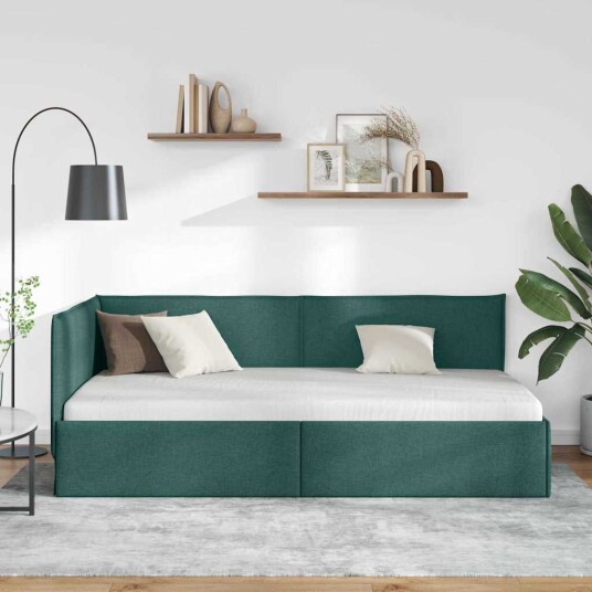 Hjørnesengramme med hodegjerde Mørkegrønn 90 x 190 cm stoff Hjørnesengramme med hodegjerde Mørkegrønn 90 x 190 cm stoff