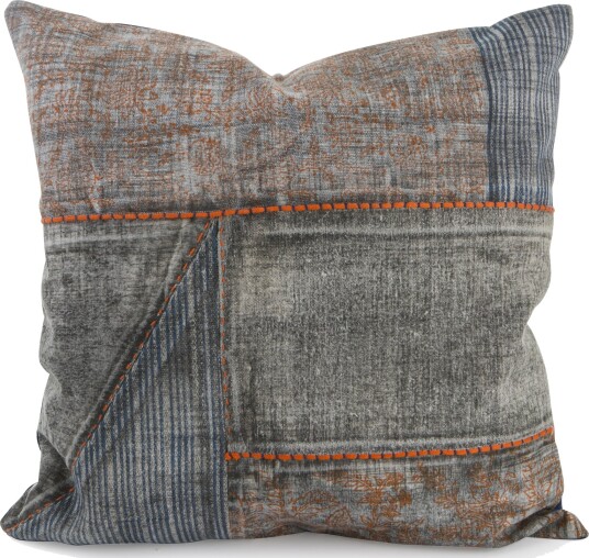 Enjoy Design Putetrekk i tykk bomull håndmalt m/stikninger blå/orange 50x50 Enjoy Design Putetrekk i tykk bomull håndmalt m/stikninger blå/orange 50x50