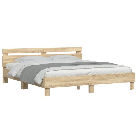 Sengestamme med LED Sonoma 193 x 203 cm Konstruert tre