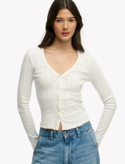 Superdry Ath Ess Pointelle Cardigan   Cream   10