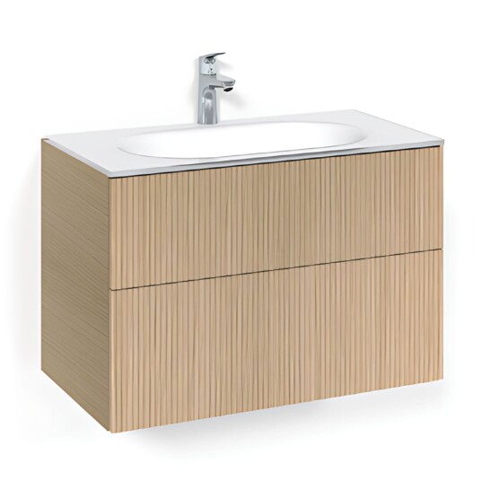 Macro Design Crown Line/push-open Servantskap 2-skuff - med Glasservant Eik / 80cm Glass Edge Hvit