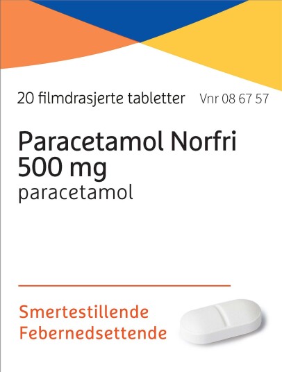 Paracetamol Norfri 500 mg filmdrasjerte tabletter 20 stk