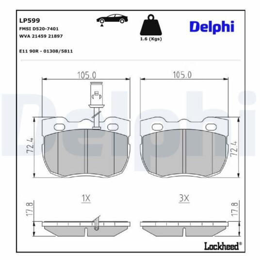 Bremseklosser sett DELPHI LP599