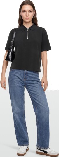 Calvin Klein Ss Tailored Knit Collar Zip Top Black L