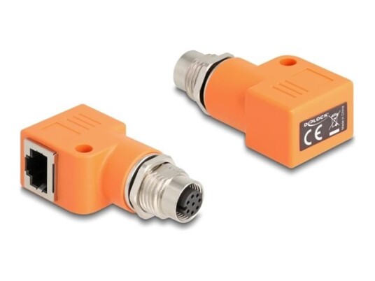 Delock Nettverksadapter 8 Pin M12-A Hunn Til Rj-45 Hunn Vinklet Stp Cat 5E Oransje