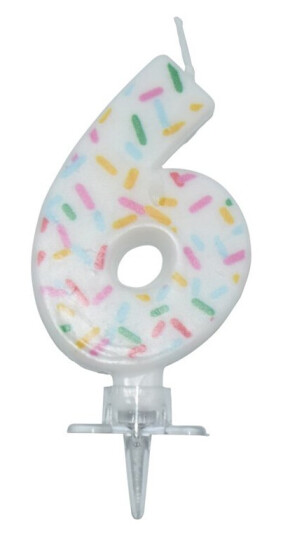 Bursdagslys med dryss 7 cm - Tallet 6