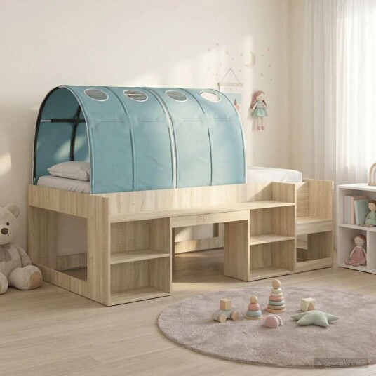  Sengestamme med tunnel med hylle 3 pcs Sonoma eik og lyseblå