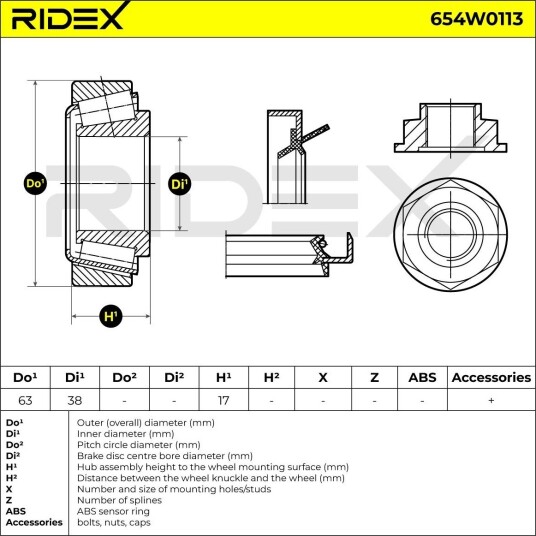 RIDEX 654W0113 Hjullager