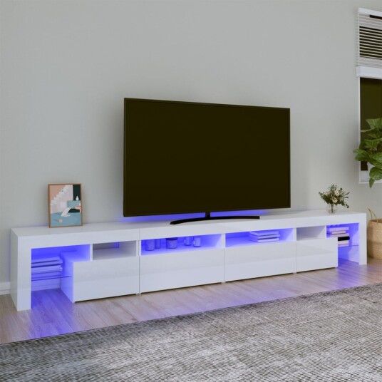 TV-benk med LED-lys høyglans hvit 260x36,5x40 cm 8720845649708