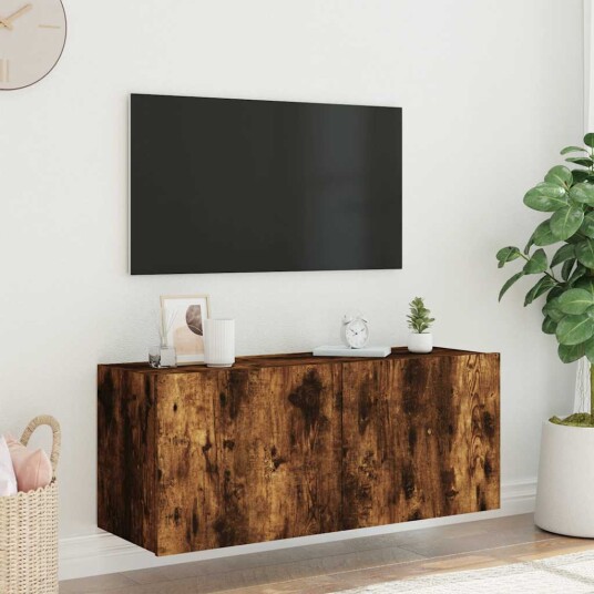 vidaXL Vegghengt TV-benk med LED røkt eik 100x35x41 cm 8721012259119