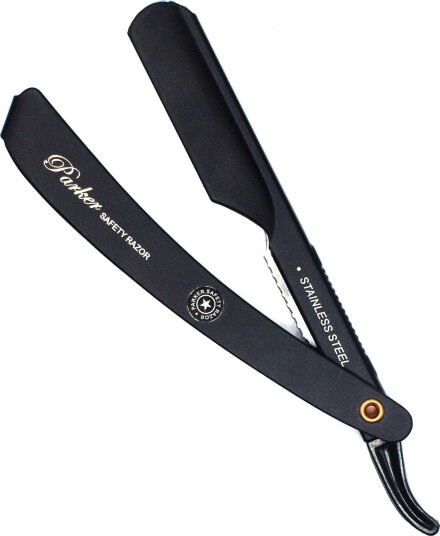 Parker Shaving PTBMETAL-Black Steel Push Type Barber/Straight Razor Parker Shaving PTBMETAL-Black Steel Push Type Barber/Straight Razor
