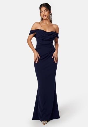 Goddiva Off Shoulder Maxi Dress Dark blue XS (UK8) Goddiva Off Shoulder Maxi Dress Dark blue XS (UK8)