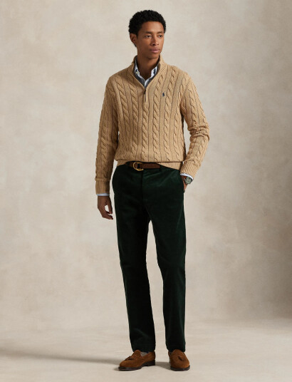 Polo Ralph Lauren Cable-Knit Cotton Quarter-Zip Sweater - Beige - XL