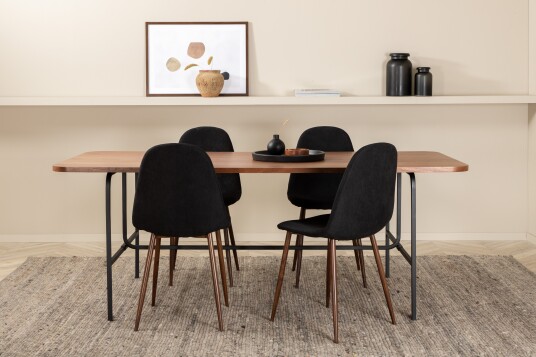 Venture Home Spisegruppe Unnao 200 cm inkl. 4 Tommy Stoler Valnøttsbrun/Svart