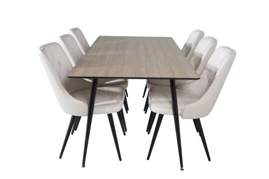 Venture Design Silar & Velvet spisegruppe Natur/svart 6 st stoler & bord 180 x 90 cm