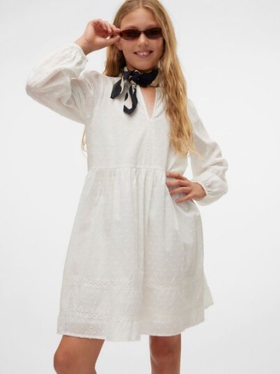 Vero Moda Girl Vmtrine Ls Lace Short Dress Wvn Ga Girl   White   164