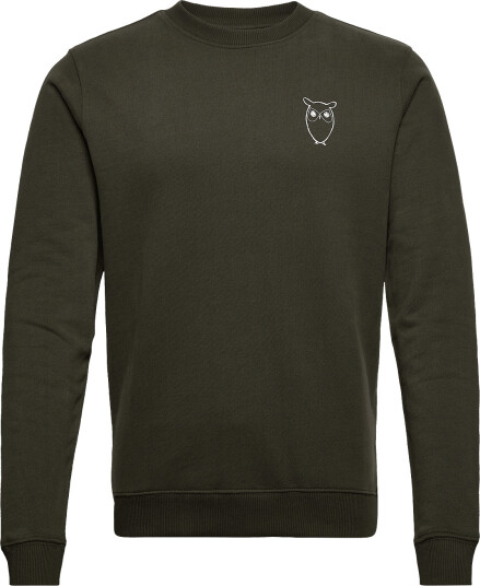 Knowledge Cotton Apparel Small Owl Chest Print Sweat. Gots/Vegan Khaki green XXXL