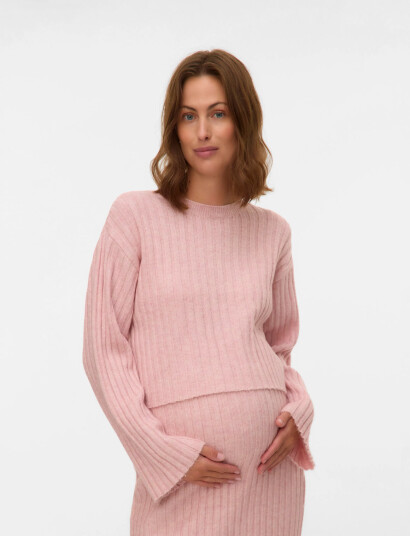 Mamalicious Mlmonique L/S Crop Knit Top - Pink - XL