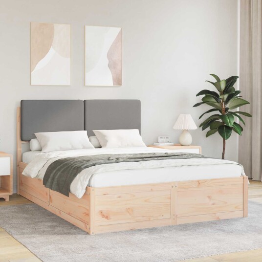 Sengeramme med Polstret Hodegjerde Lysegrå 135 x 190 cm Sengeramme med Polstret Hodegjerde Lysegrå 135 x 190 cm