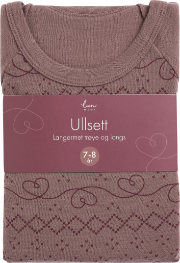 Lun Wool ullsett hjerte rosa 7 8 år 1 sett
