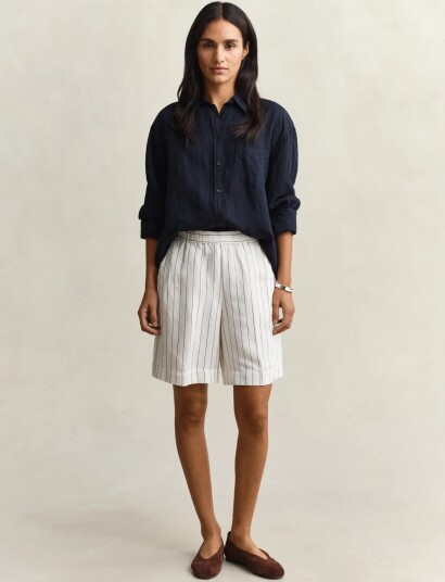 GANT Striped Linen Blend Pull On Shorts White 32