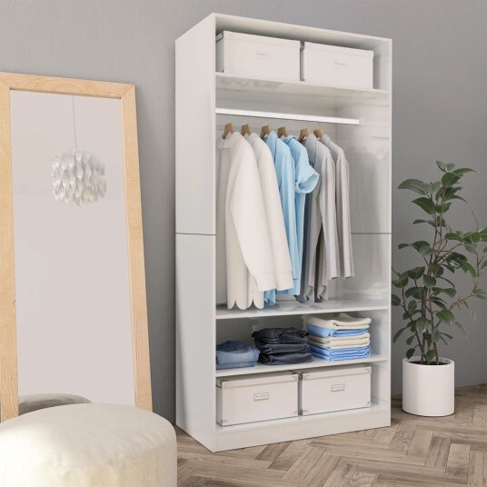 vidaXL Garderobe høyglans hvit 100x50x200 cm sponplate