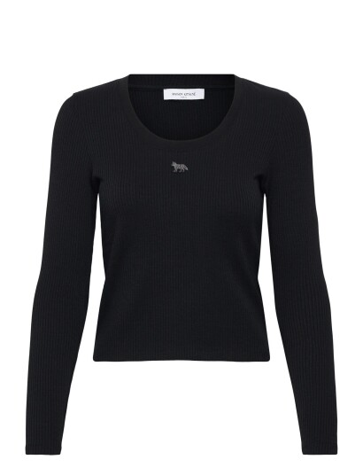 Maison Kitsune Ribbed Baby Fox Long Sleeve Tee Shirt Black S