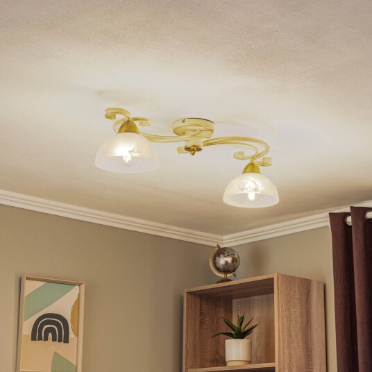 Luminex Taklampe Flora 2 glasskjermer hvit/messing